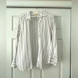 Women’s Blue & White Striped Collared H&M Oversized Shirt, Size 6